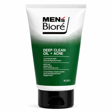Biore, Mens Deep Clean Oil + Acne Scrub Facial Wash 100g